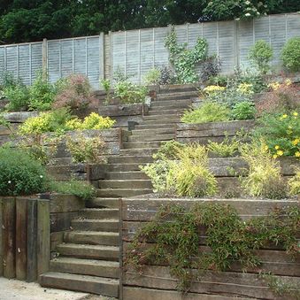 Terraced bank using sleepers